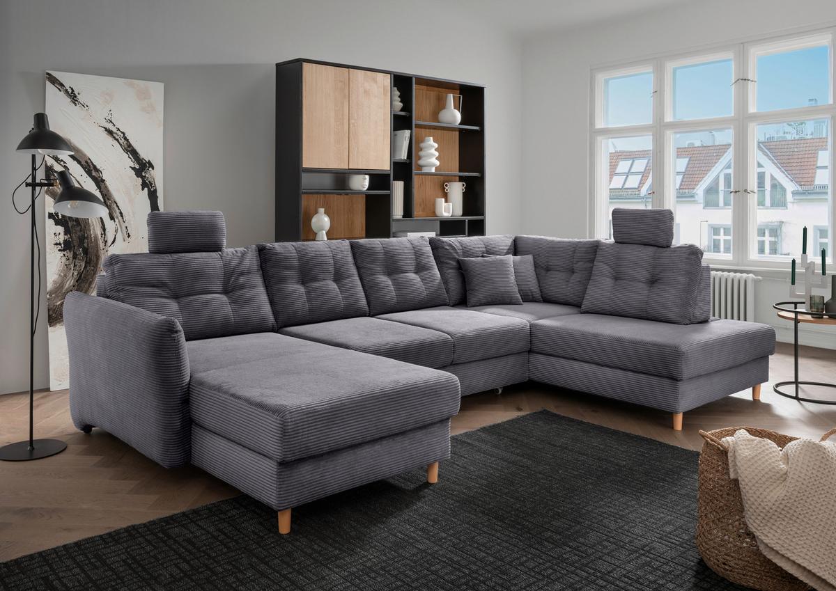 Wohnlandschaft Brizzini Grau S: 176x338-352 cm - Naturfarben/Grau, MODERN, Textil (176/338-352/206cm) - Livetastic