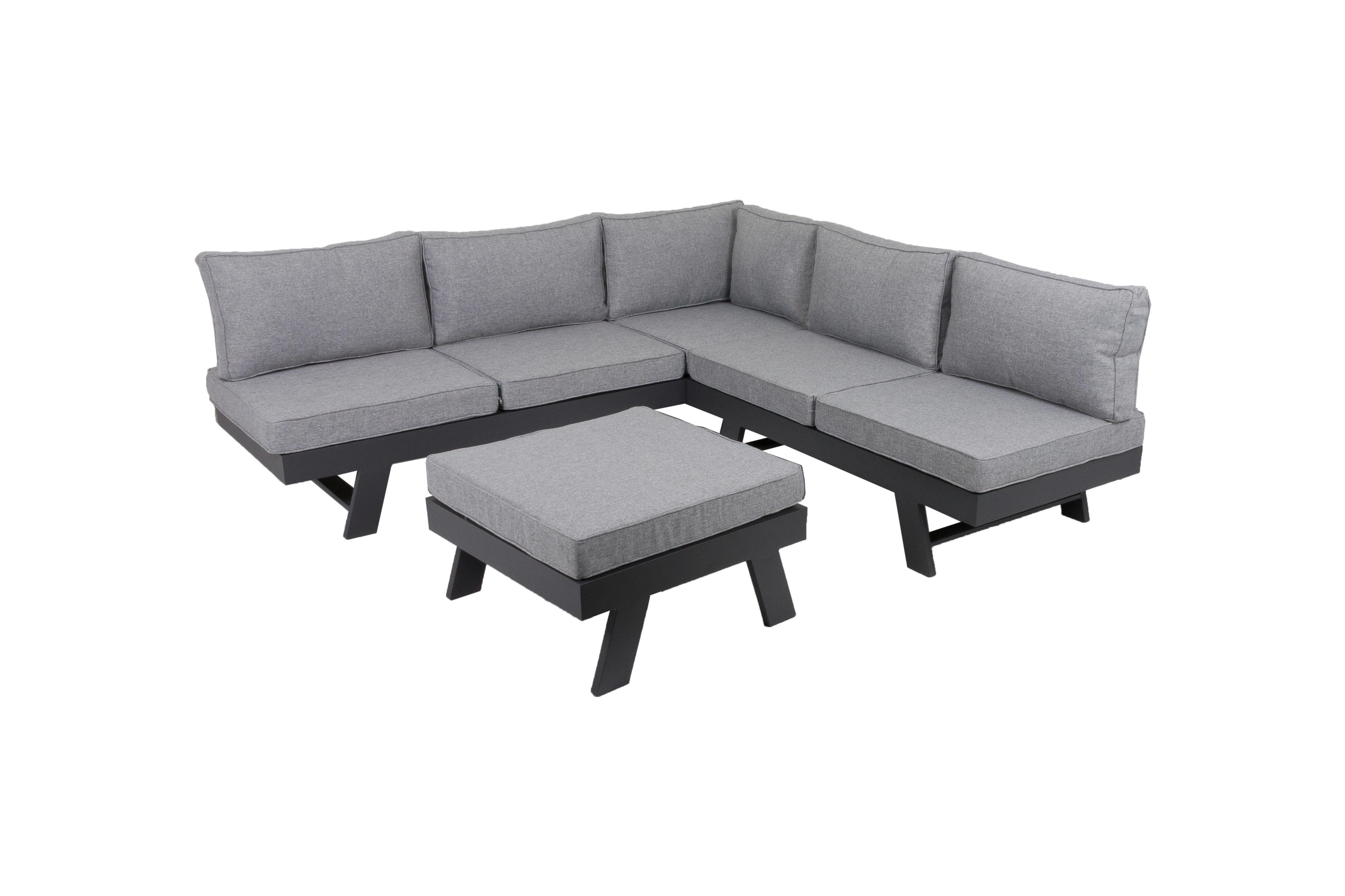 Loungegarnitur Donna - Schwarz/Grau, Basics, Kunststoff/Textil (313/62/174cm) - Gardenson