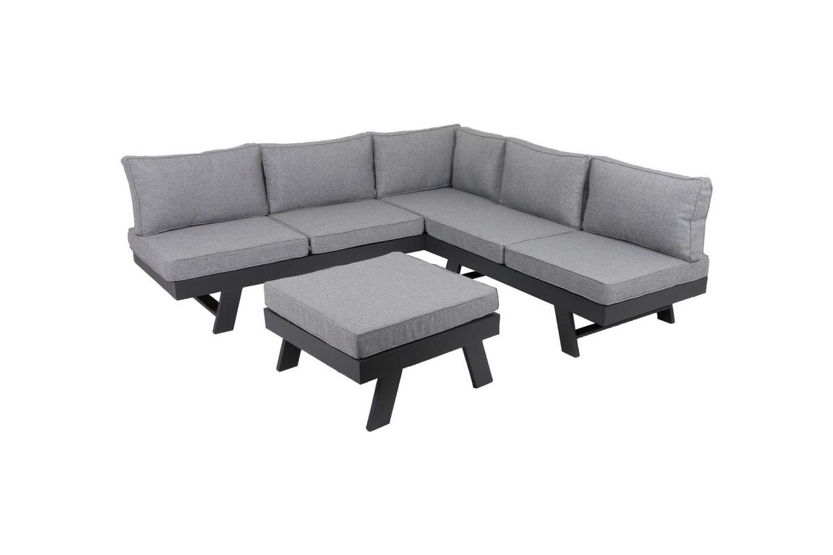 Loungegarnitur Donna - Schwarz/Grau, Basics, Kunststoff/Textil - Gardenson