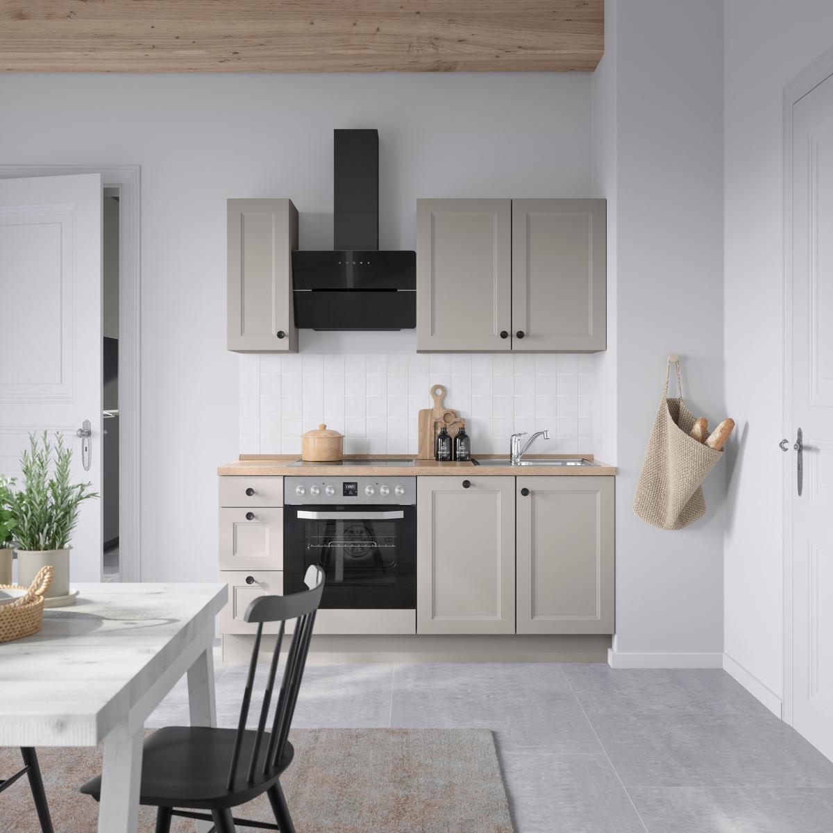 Kuchynská linka 180 cm, kamenná sivá supermatná - čierna/sivá, Romantik / Landhaus, kov/kompozitné drevo (180cm) - Nobilia