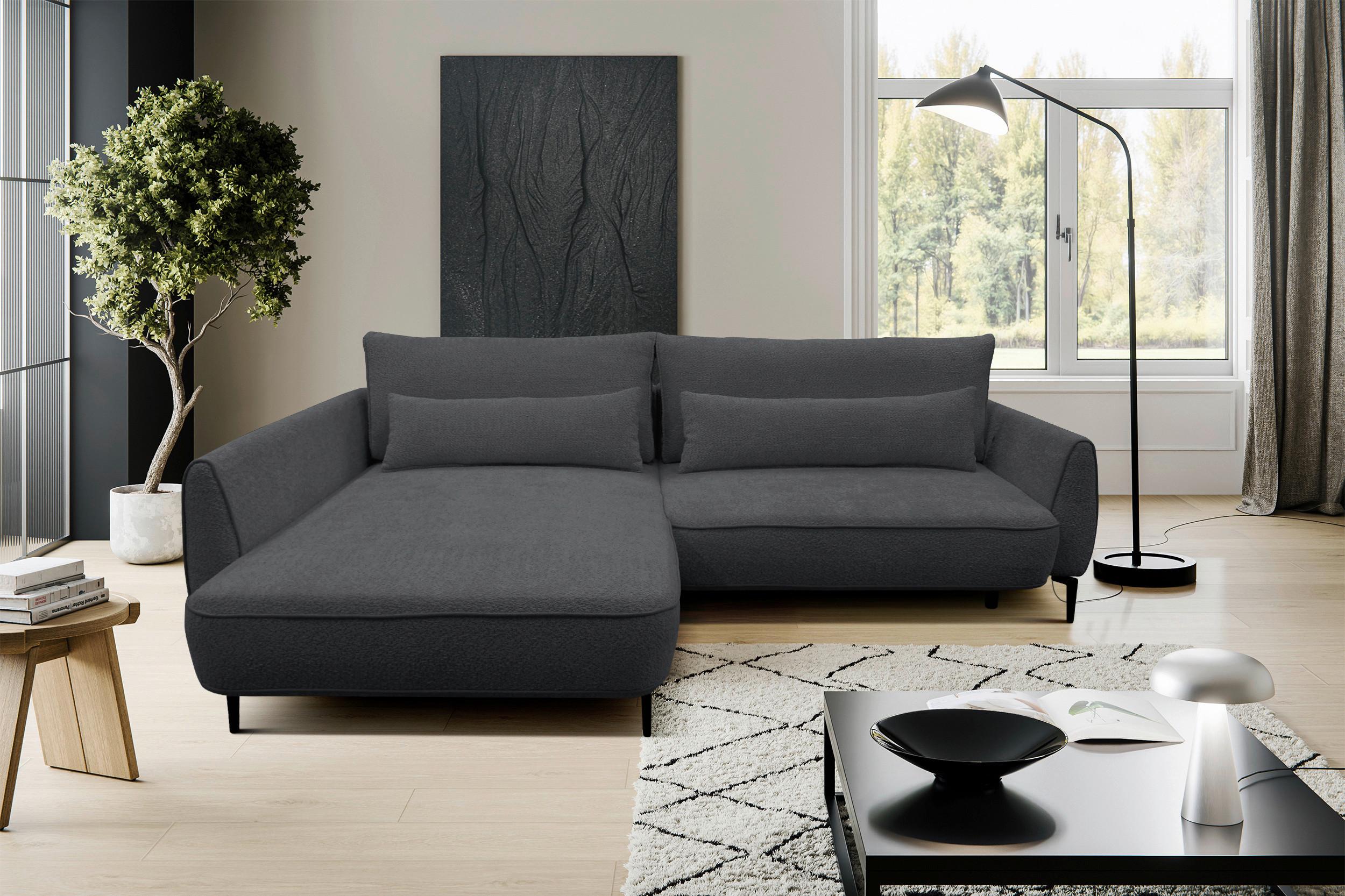 Ecksofa Abriamo Dunkelgrau 204x273 cm - Dunkelgrau/Creme, Design, Textil (204/273cm) - MID.YOU