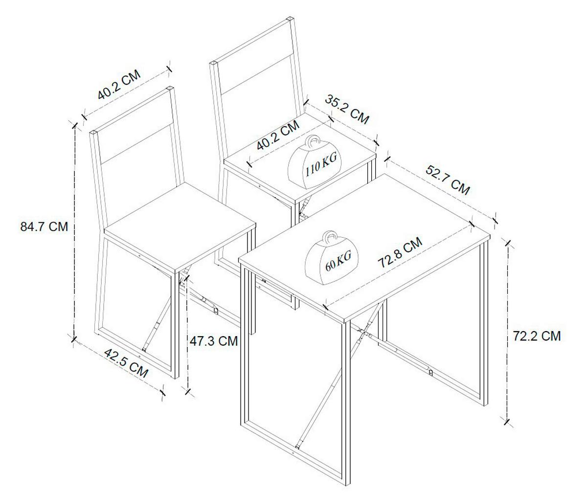 Esstisch Insasi Schwarz, Weiß L: 72,8cm - Schwarz/Weiß, Design, Holzwerkstoff/Metall (72,8/52,7/84,7cm) - MID.YOU