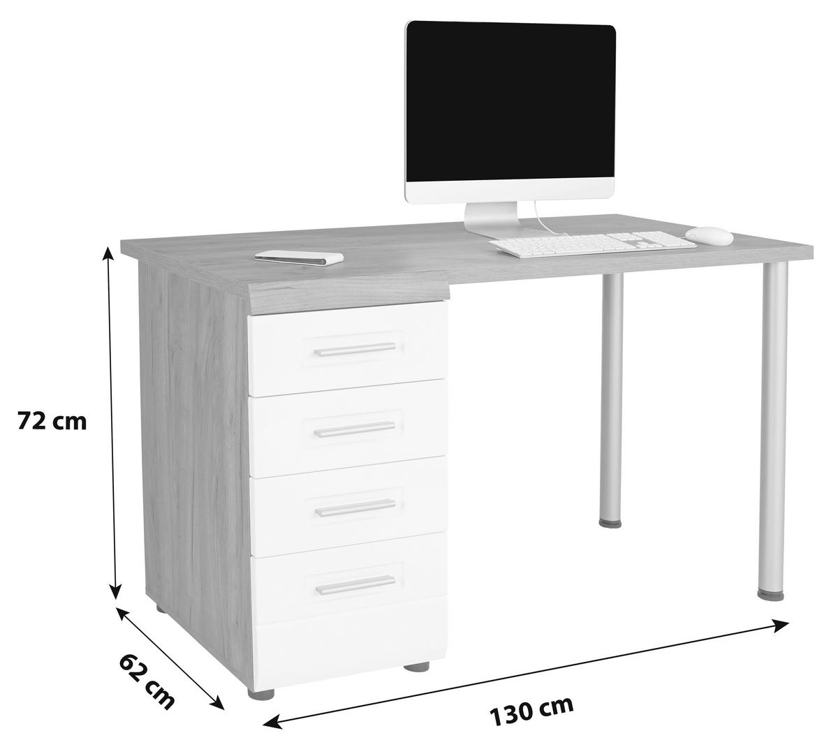 Íróasztal Avensis New - tölgyfa színű/fehér, Konventionell, faalapú anyag (130/72cm) - Luca Bessoni