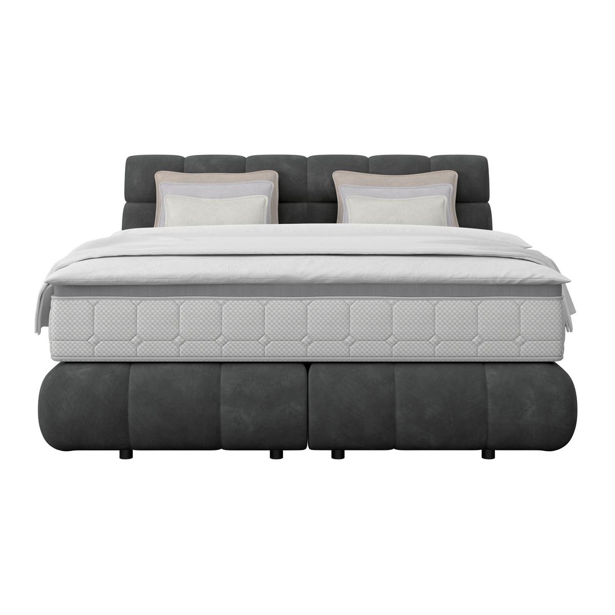 Boxspringbett Nobu Anthrazit, Lf: 160x200 cm - Anthrazit/Schwarz, Trend, Holz/Textil (160/200cm)