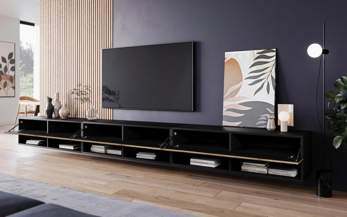 NÍZKÁ KOMODA LOWBOARD A300 MDF - šedá/černá, Lifestyle, kompozitní dřevo/plast (300/30/31cm) - Livetastic