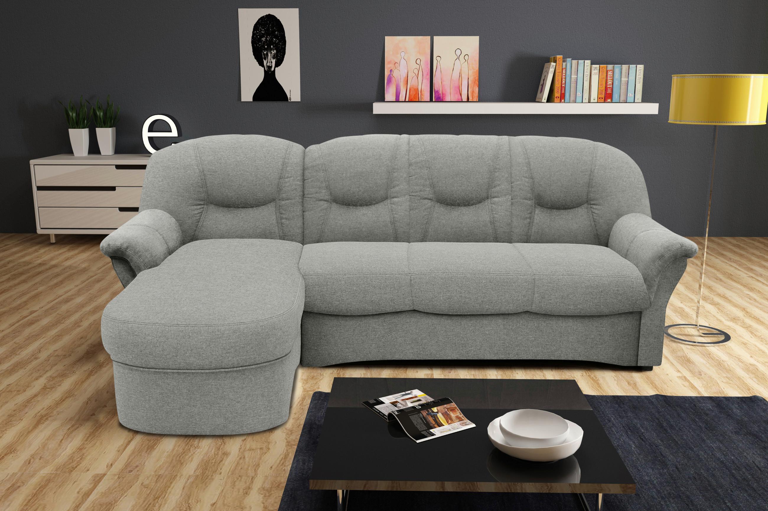 Ecksofa Papenburg Silberfarben - Silberfarben/Schwarz, KONVENTIONELL, Textil (142/233cm) - MID.YOU