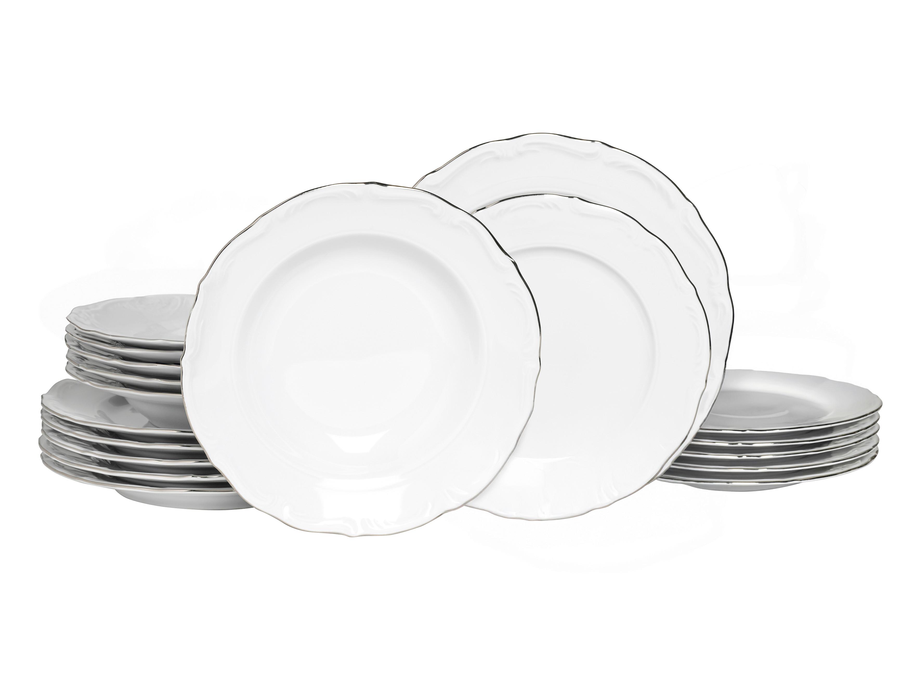JEDÁLENSKÝ SERVIS MARIA THERESIA PLATIN - biela/platinová, Basics, keramika - Creatable