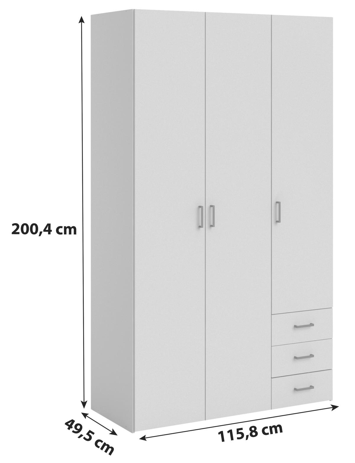 Kleiderschrank Space, Weiß, B: 115,8 Cm - Weiß, Basics, Holzwerkstoff (115,8/200,4/49,5cm) - MID.YOU