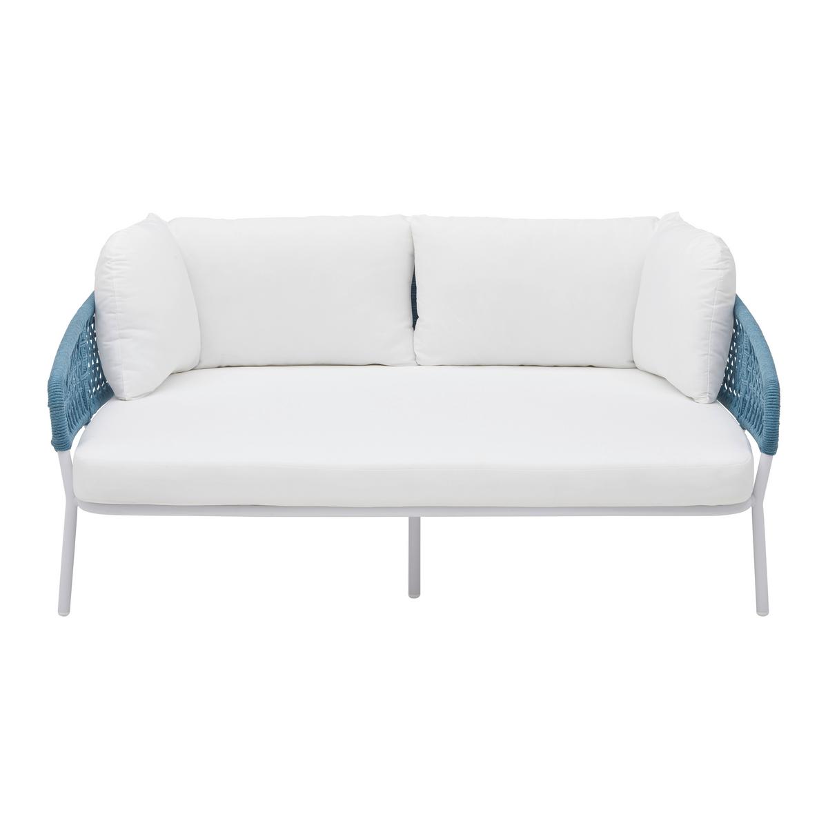 Záhradná pohovka AISA biela/modrá - biela/tyrkysová, Modern, kov/textil (170/68/150cm) - Bessagi Garden