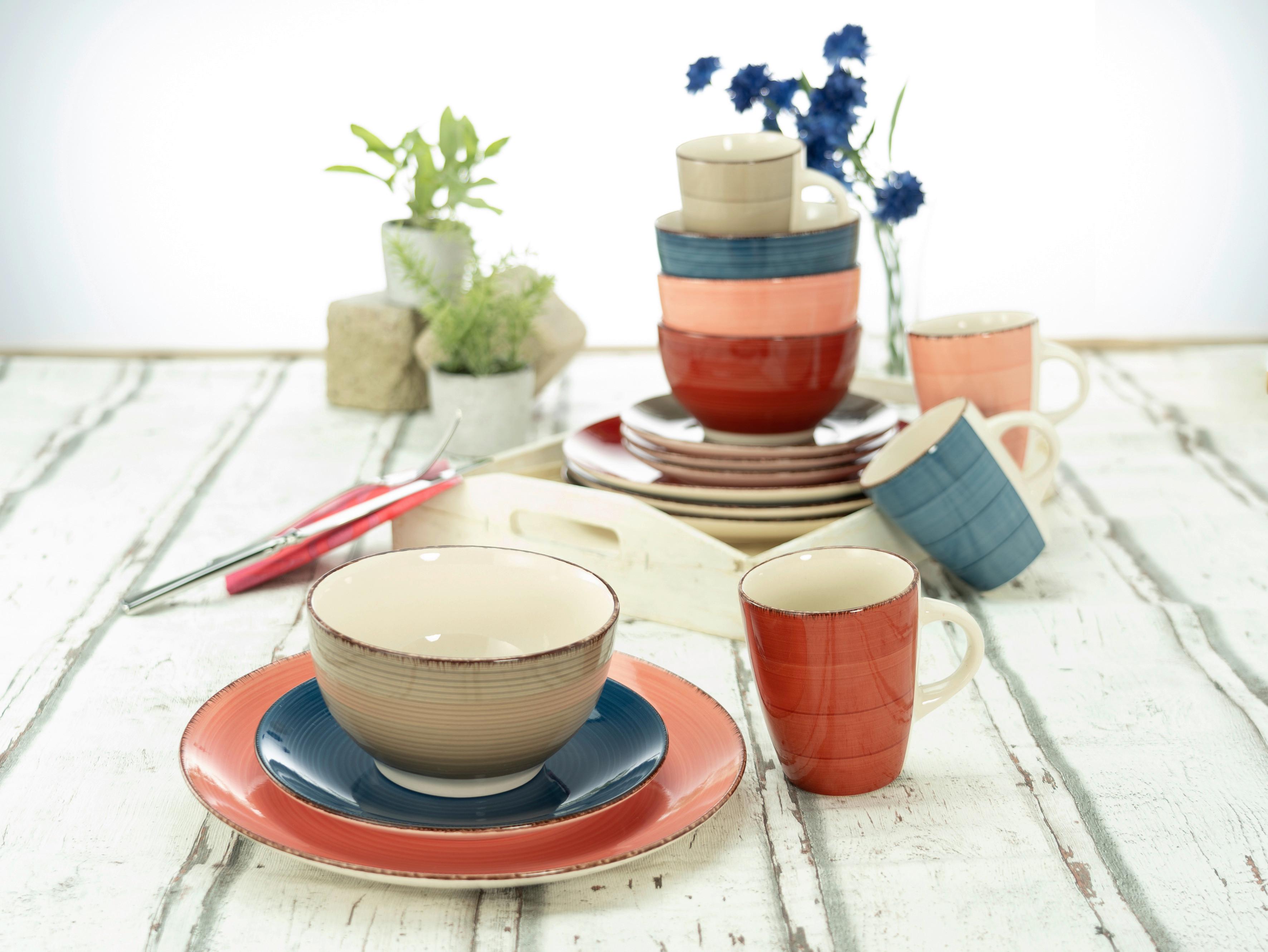 Kombiservice Keramik 4 Personen Geschirr Set - Multicolor, Keramik - Creatable