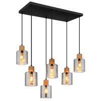 Hängeleuchte 15768-6 - Dunkelbraun/Schwarz, Natur, Glas/Holz (67/33/120cm) - Globo