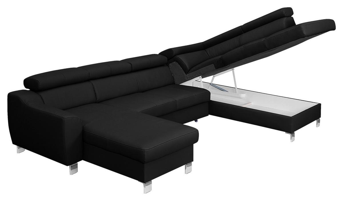 Wohnlandschaft Aspen Schwarz U-Form: 175 Cm - Chromfarben/Schwarz, Design, Leder/Textil (175/315/175cm) - Livetastic