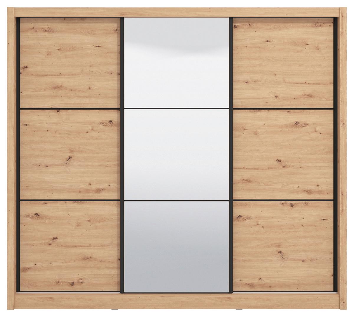 Tolóajtós Szekrény Navara 242/215,5 Cm - Artisan tölgy, Basics, faalapú anyag/Üveg (242/215,5/60cm)