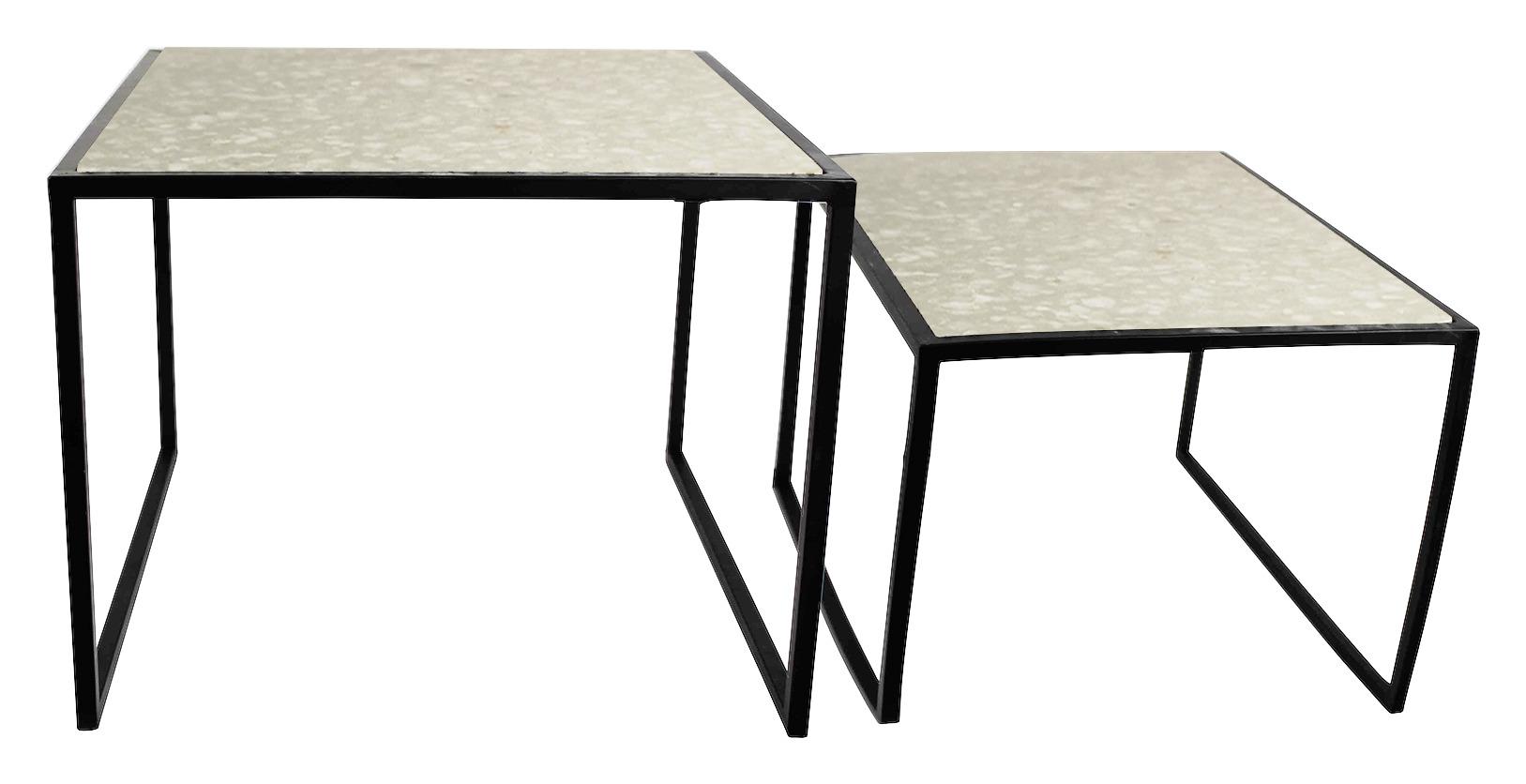 Sada Odkladacích Stolíkov Ston 2 - čierna/sivá, Moderný, kov/kameň (50/32/10cm)