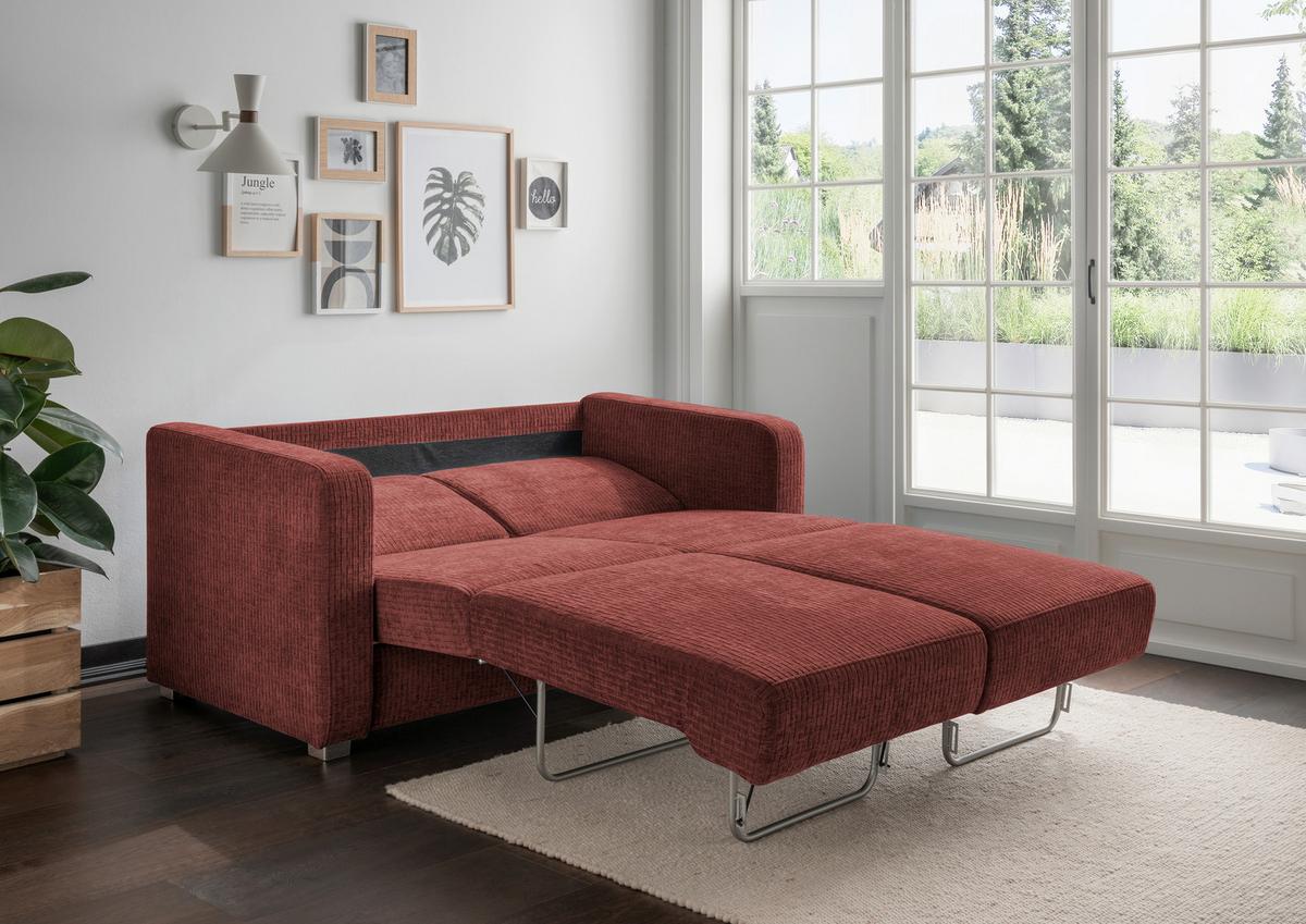Schlafsofa Mia Mikrofaser, Koralle, B: 159 cm - Chromfarben/Koralle, Basics, Textil (159/88/87cm) - Livetastic