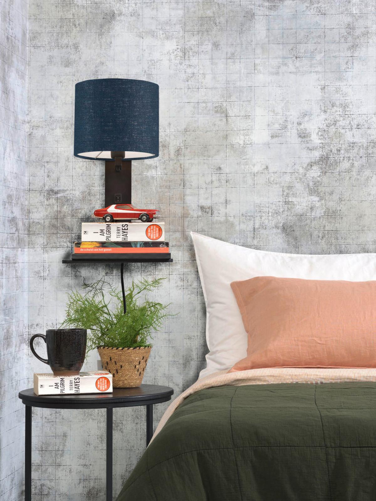 Wandleuchte Andes/W1/B/1815/Bd - Blau/Schwarz, Trend, Holz/Textil (19/24/36cm) - Good & Mojo