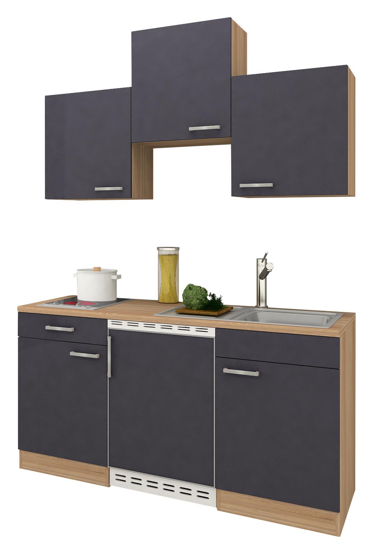 Miniküche mit Kühlschrank + Kochfeld 150 cm Grau/Eiche - Eichefarben/Grau, Basics, Holzwerkstoff (150cm) - Respekta
