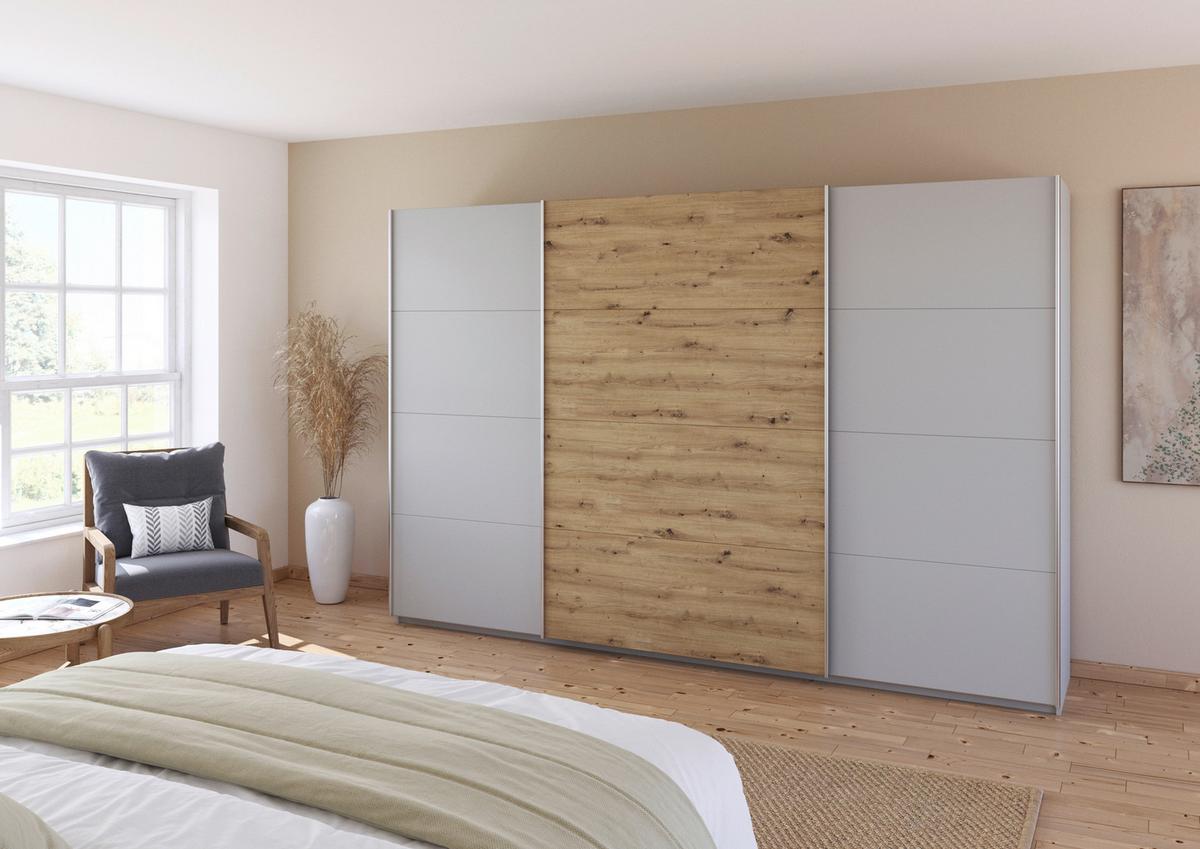 Schwebetürenschrank Feldkirch 315 Normalhöhe - Hellgrau/Eiche Artisan, MODERN, Holzwerkstoff (315/210/62cm)