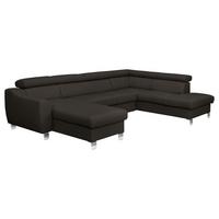 Wohnlandschaft Aspen Dbraun U-Form: 175 cm - Chromfarben/Dunkelbraun, Design, Leder/Textil (175/315/208cm) - Livetastic