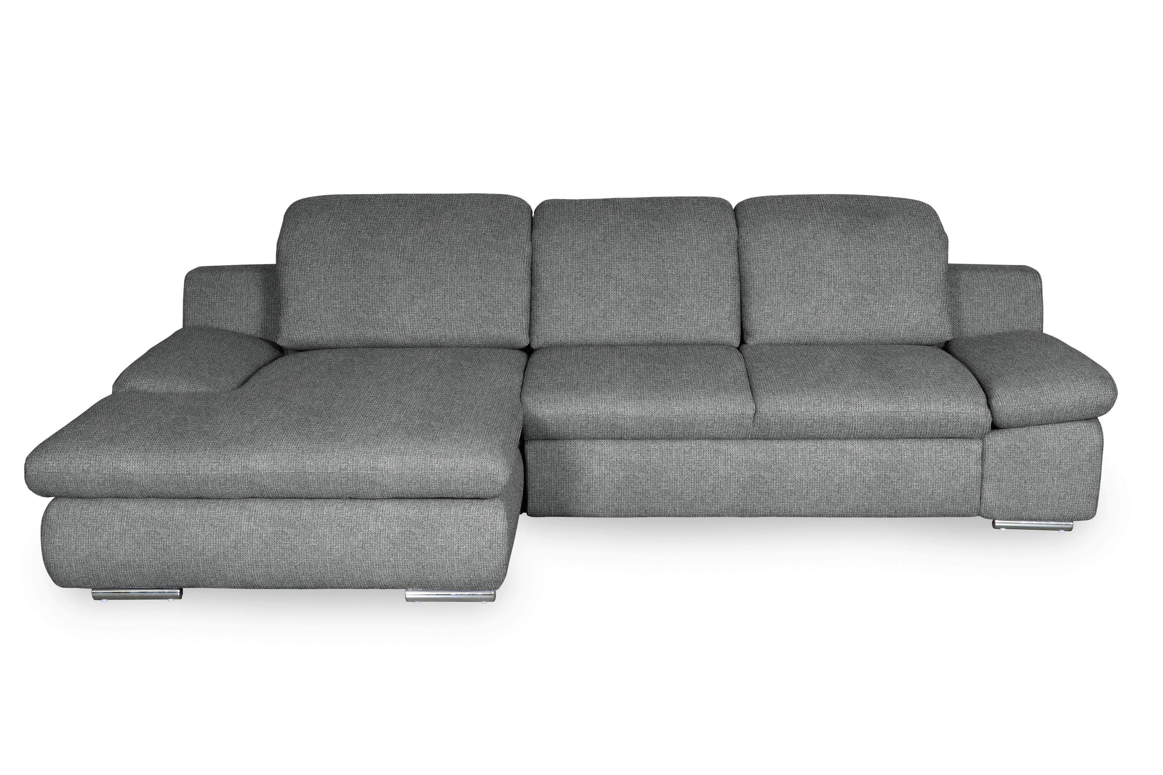 Ecksofa Isona Dunkelgrau Chenille - Chromfarben/Dunkelgrau, Design, Textil (165/286cm) - Livetastic