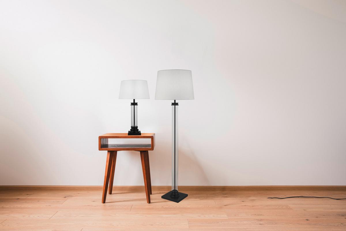 Tischleuchte Eu5141bk Pedestal - Schwarz/Weiß, KONVENTIONELL, Glas/Textil (37/62cm)