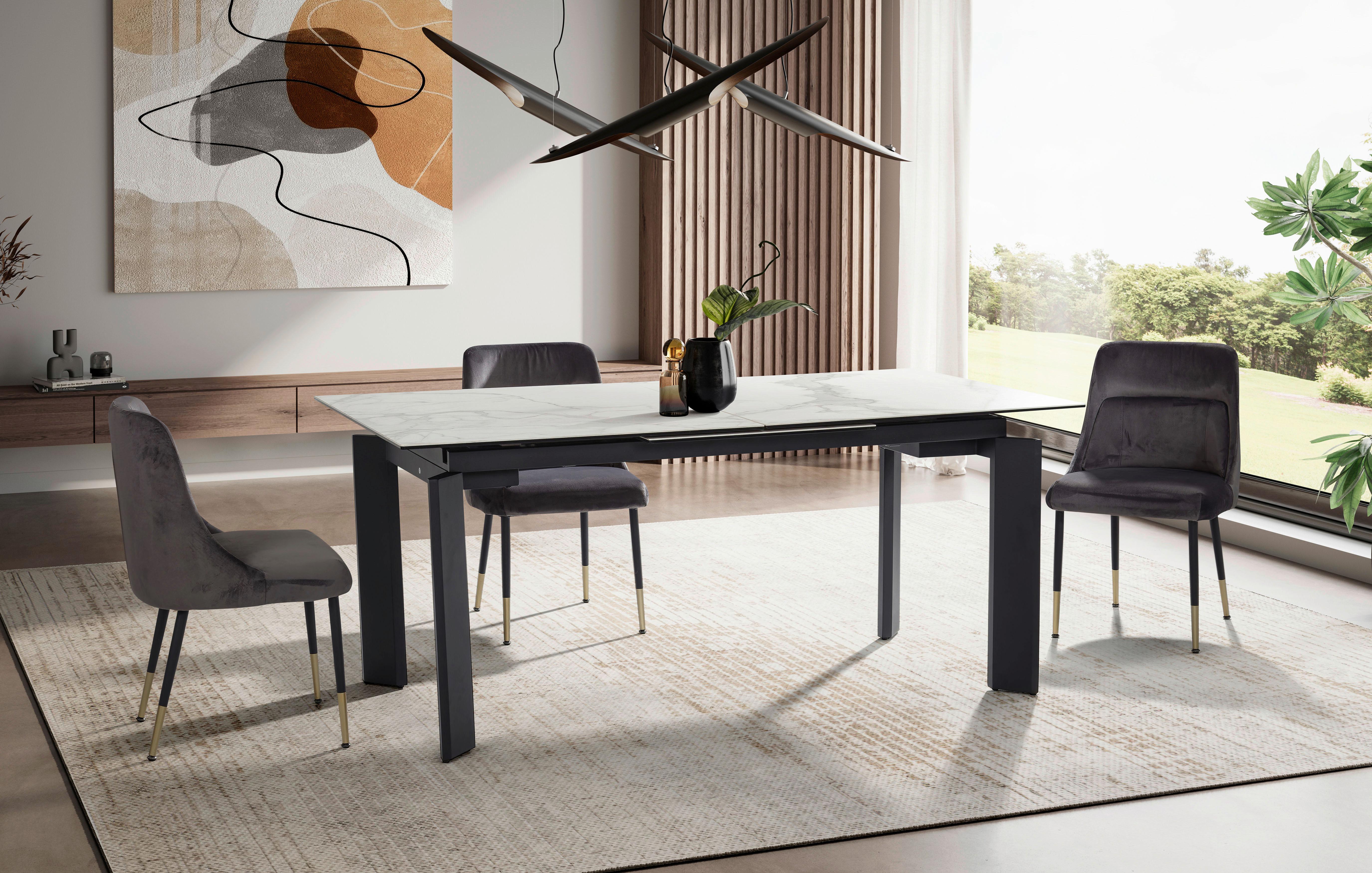 Esstisch Weiß/Schwarz - Schwarz/Weiß, Design, Keramik/Metall (180/95/77cm) - MID.YOU