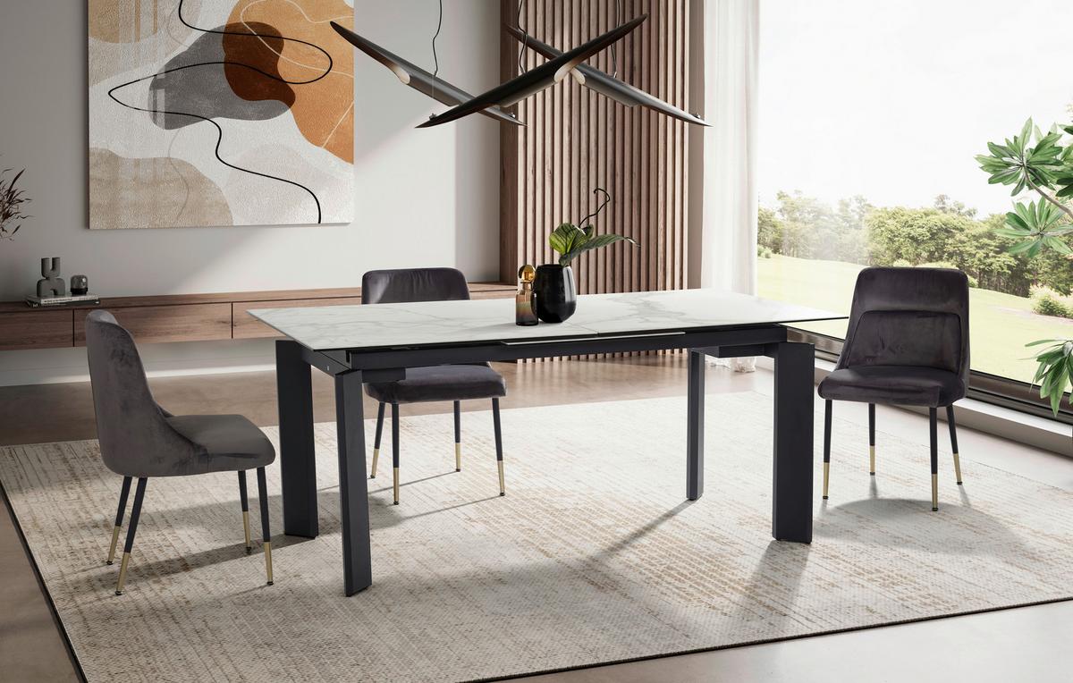 Esstisch Weiß/Schwarz - Schwarz/Weiß, Design, Keramik/Metall (180/95/77cm) - MID.YOU