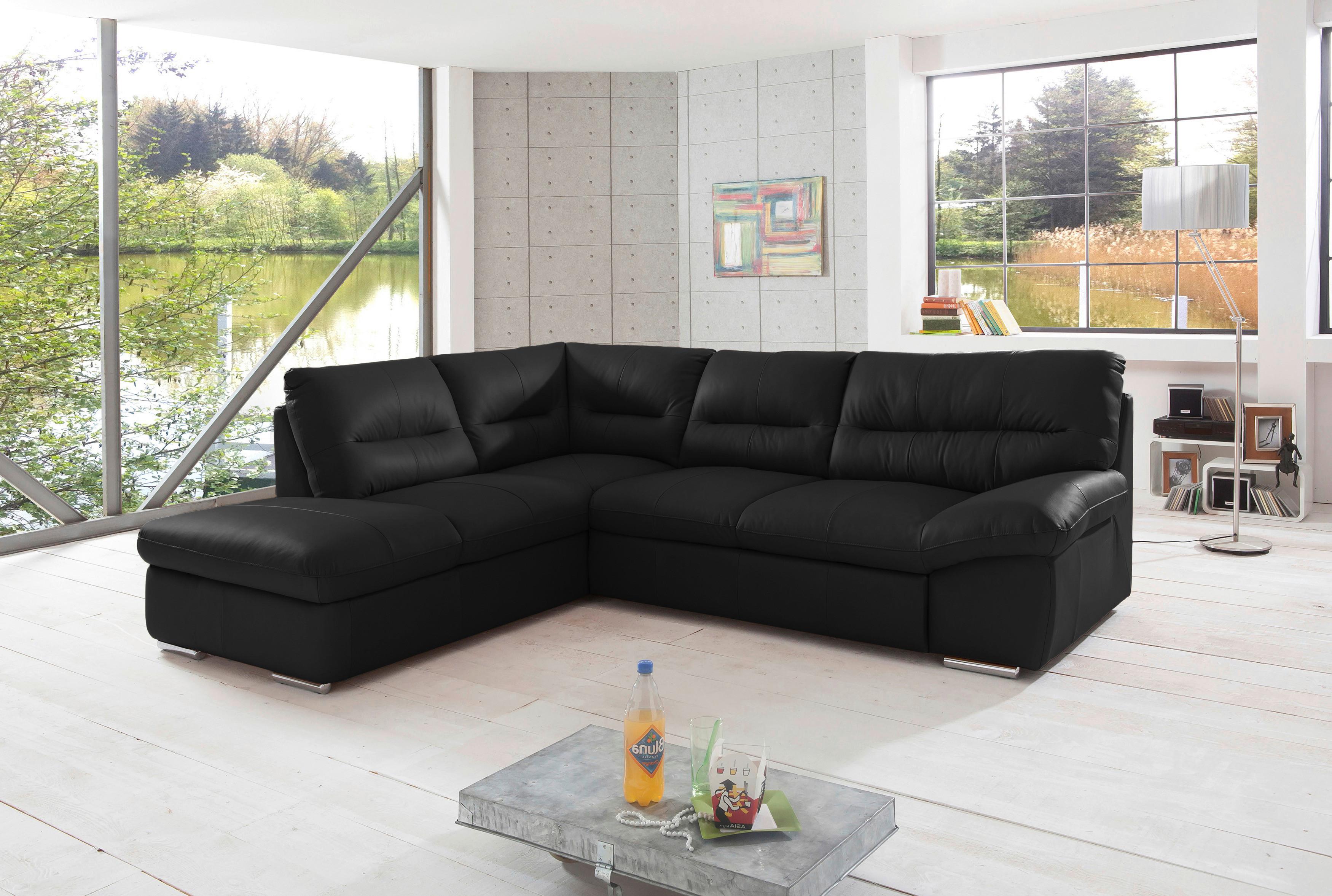 Ecksofa William, Schwarz S: 216x268 Cm - Chromfarben/Schwarz, Design, Leder (216/268cm) - Livetastic