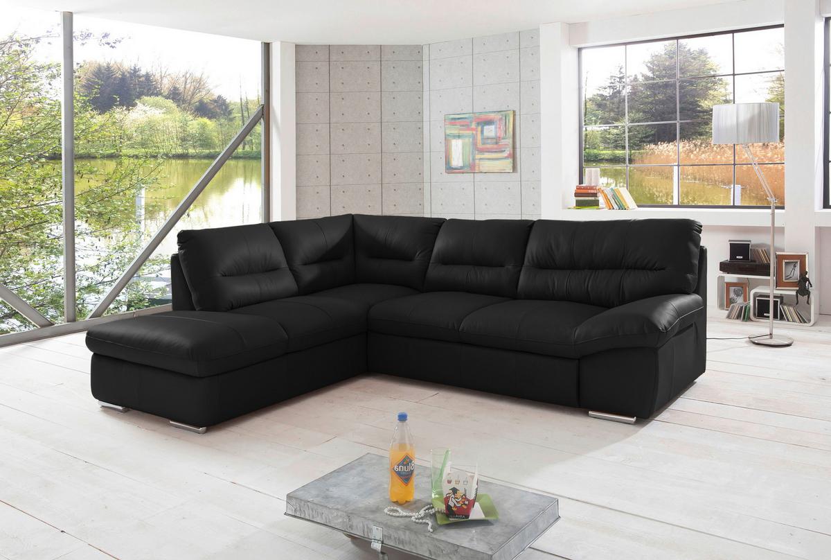 Ecksofa William, Schwarz S: 216x268 cm - Chromfarben/Schwarz, Design, Leder (216/268cm) - Livetastic
