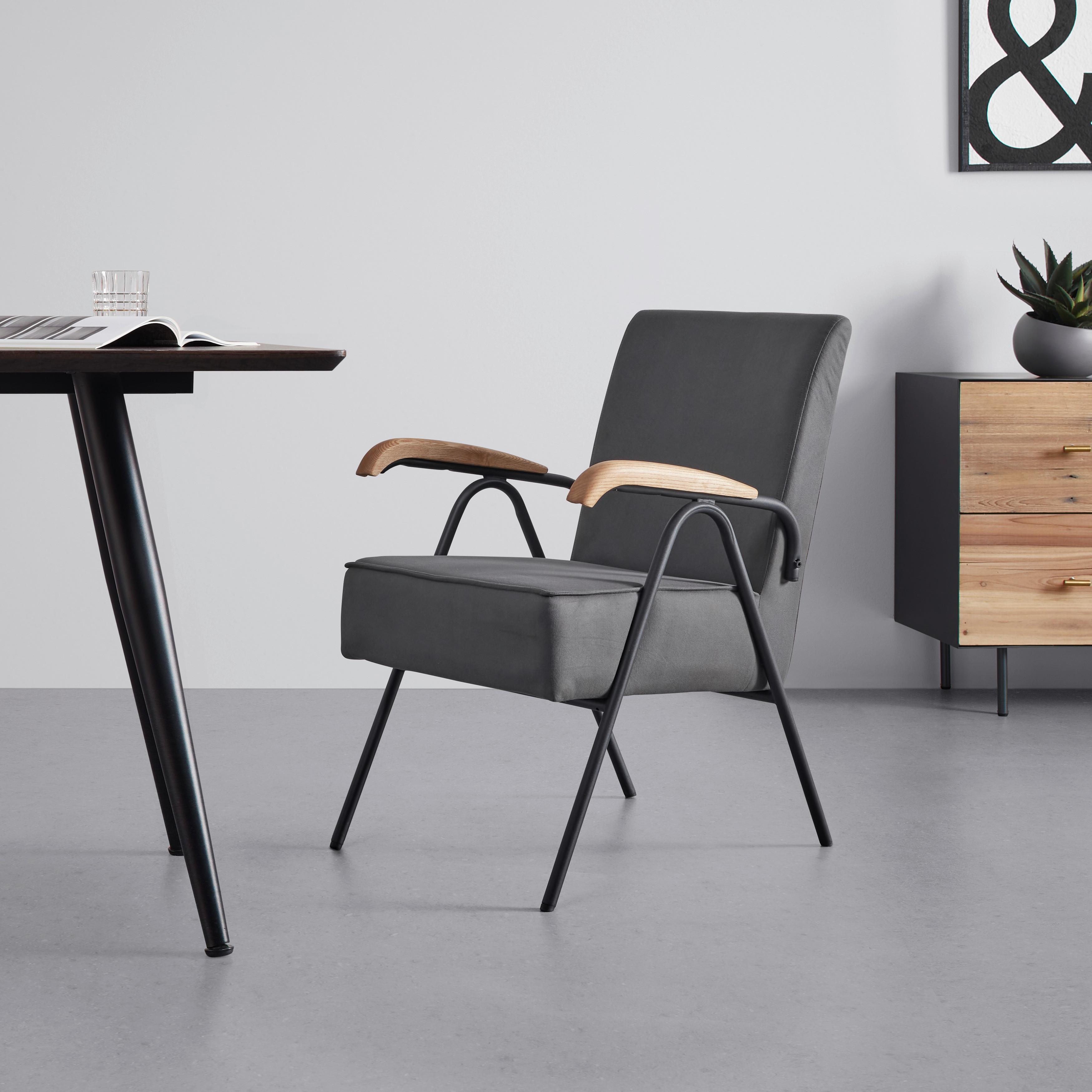 Retro křeslo Nati šedé - šedá/černá, Moderní, kov/dřevo (52/79/66cm) - Bessagi Home