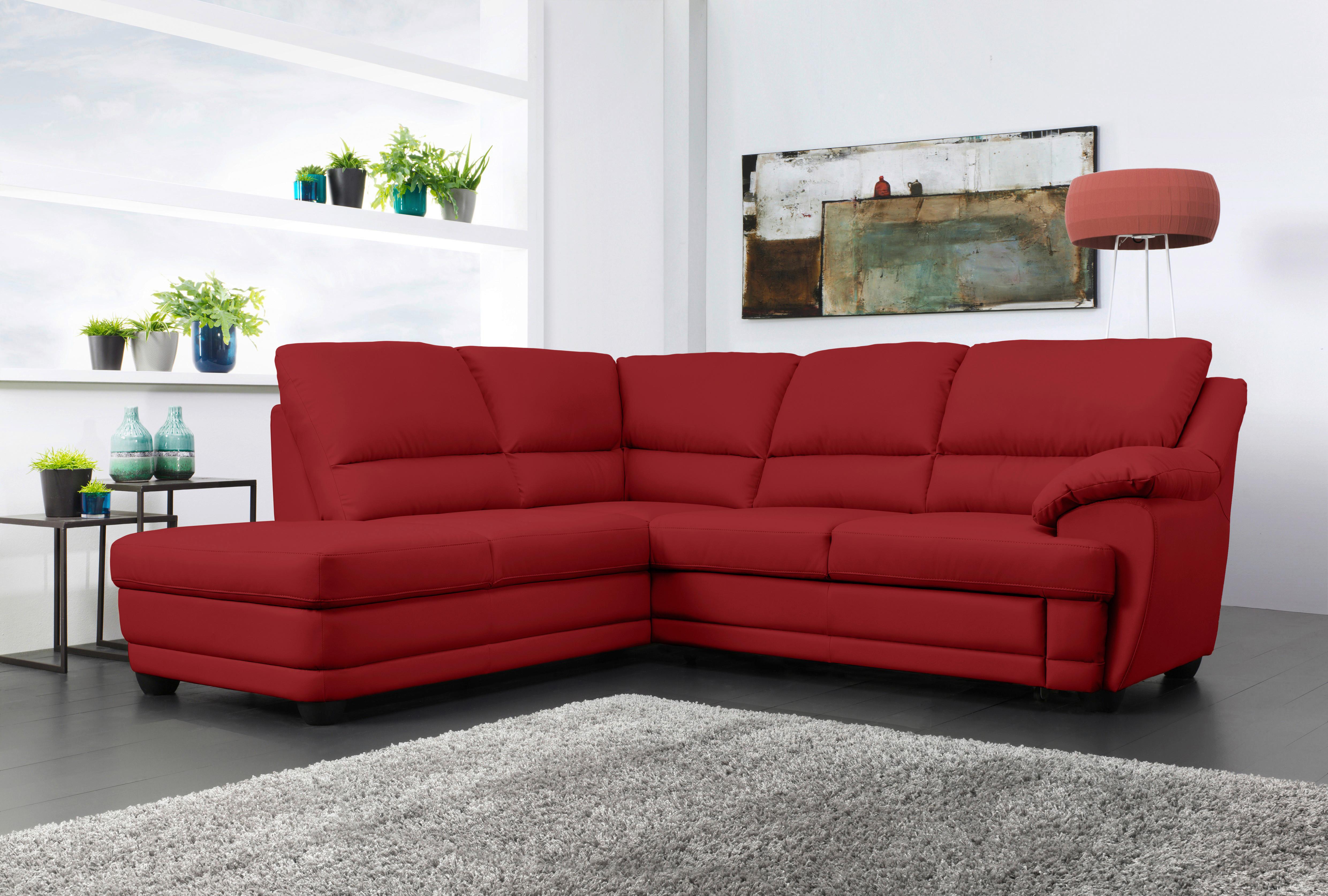 Ecksofa Nebolo Rot Lederlook - Rot, Design, Textil (225/245cm) - Livetastic