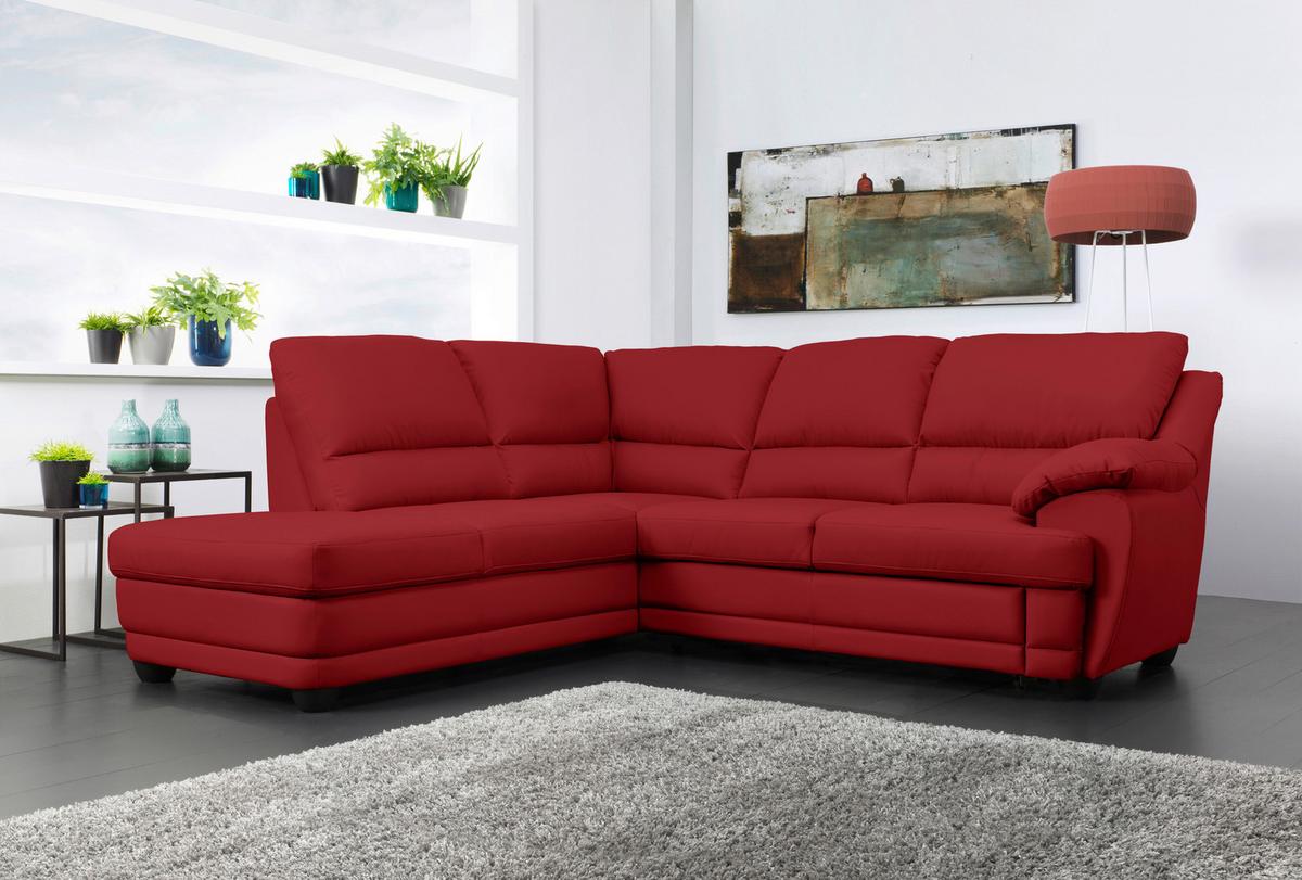 Ecksofa Nebolo Rot Lederlook - Rot, Design, Textil (225/245cm) - Livetastic