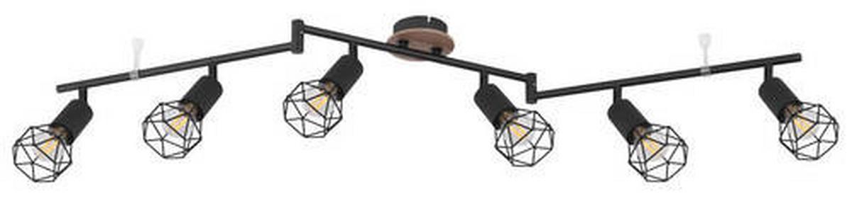 Strahler 6-flammig Verstellbar L: 116 Cm - Schwarz/Braun, Basics, Holz/Metall (116/10/24,5cm) - Globo