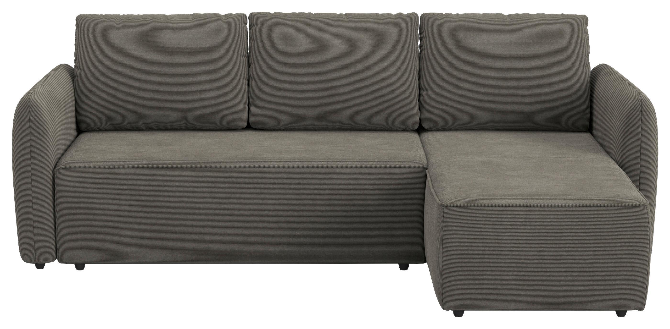 Ecksofa mit Bettfunktion Flow Cord anthrazit, B: 239cm - Anthrazit/Schwarz, Trend, Textil (239/170cm) - MID.YOU