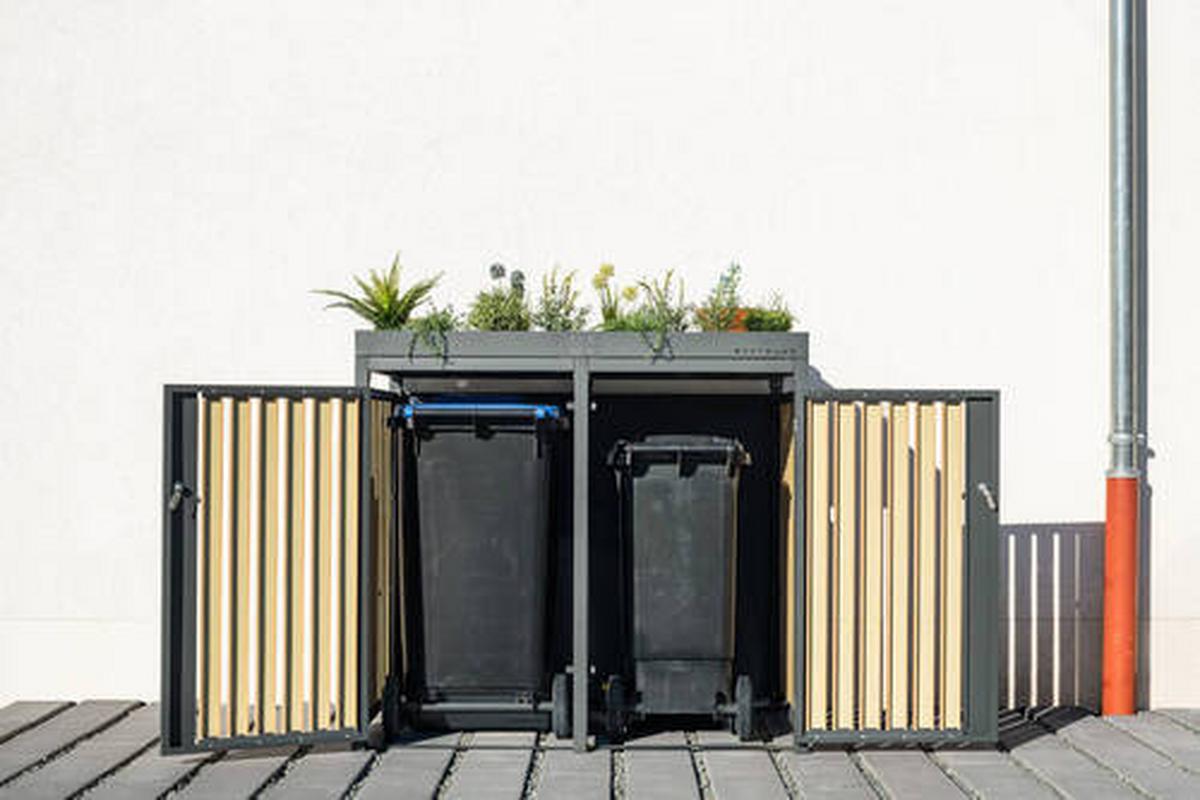 Mülltonnenbox Mülltonnenbox 2-Fach 240 Liter - Anthrazit/Naturfarben, Basics, Metall (84/125/134cm)