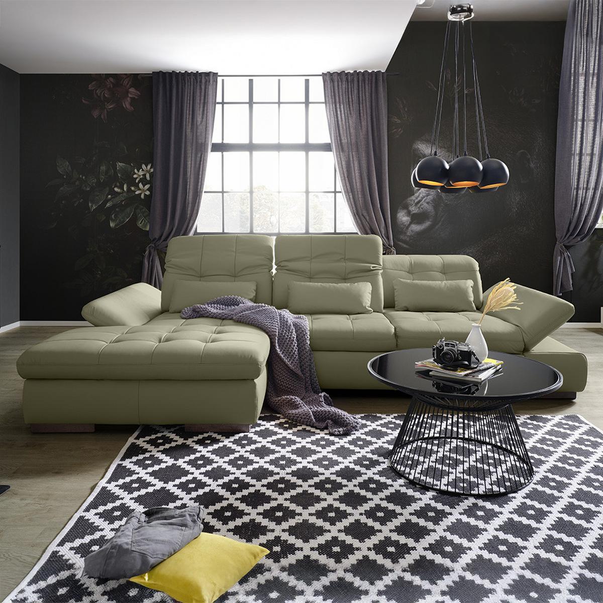 Rohová sedačka SANFINO, ľavá, sivá pravá koža - sivá/chrómová, Konventionell, kov/koža (199/79-96/305cm) - Premium Living