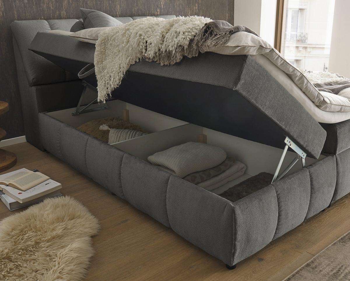 Bocbett Mit Topper+bettkasten 160x200 Cm Valencia - Schwarz/Graphitfarben, MODERN, Holzwerkstoff/Textil (160/200cm) - MID.YOU