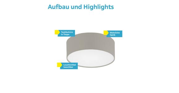Deckenleuchte Kora Ø 38 Cm Mit Textilem Lampenschirm - Taupe/Weiß, KONVENTIONELL, Textil/Metall (38/11cm) - James Wood