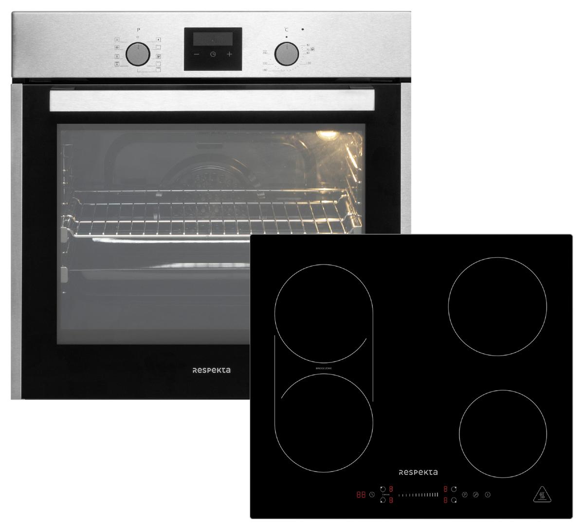 Einbauherd-set B: 59,5 Cm Induktion/ Autark - Edelstahlfarben/Schwarz, Trend, Glas/Metall (59,5/59,5/56,5cm) - Respekta