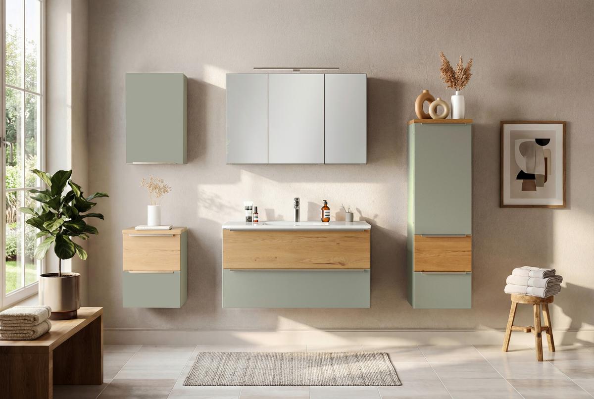 SPIEGELSCHRANK Verona Schilfgrün B: 100cm - Schilfgrün/Wildeiche, Trend, Glas/Holzwerkstoff (100/64/20cm) - Held