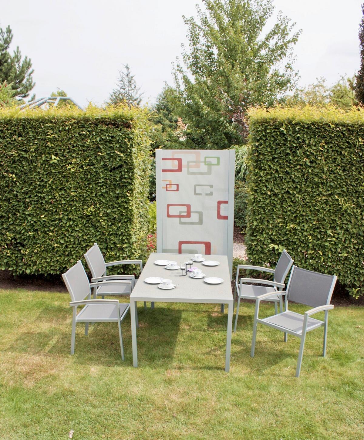 Gartentischgruppe Grace - Silberfarben/Grau, Basics, Glas/Kunststoff - Gardenson