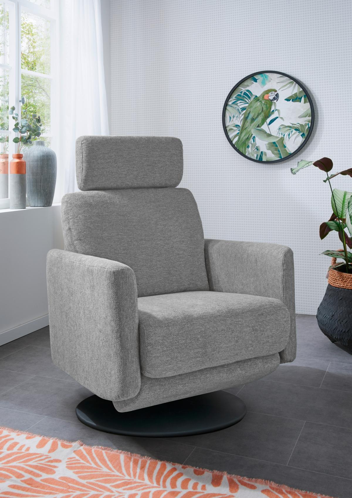 Relaxsessel Centrale T: 87-154 cm, Silberfarben - Silberfarben/Schwarz, MODERN, Textil (77/105/87-154cm) - Livetastic
