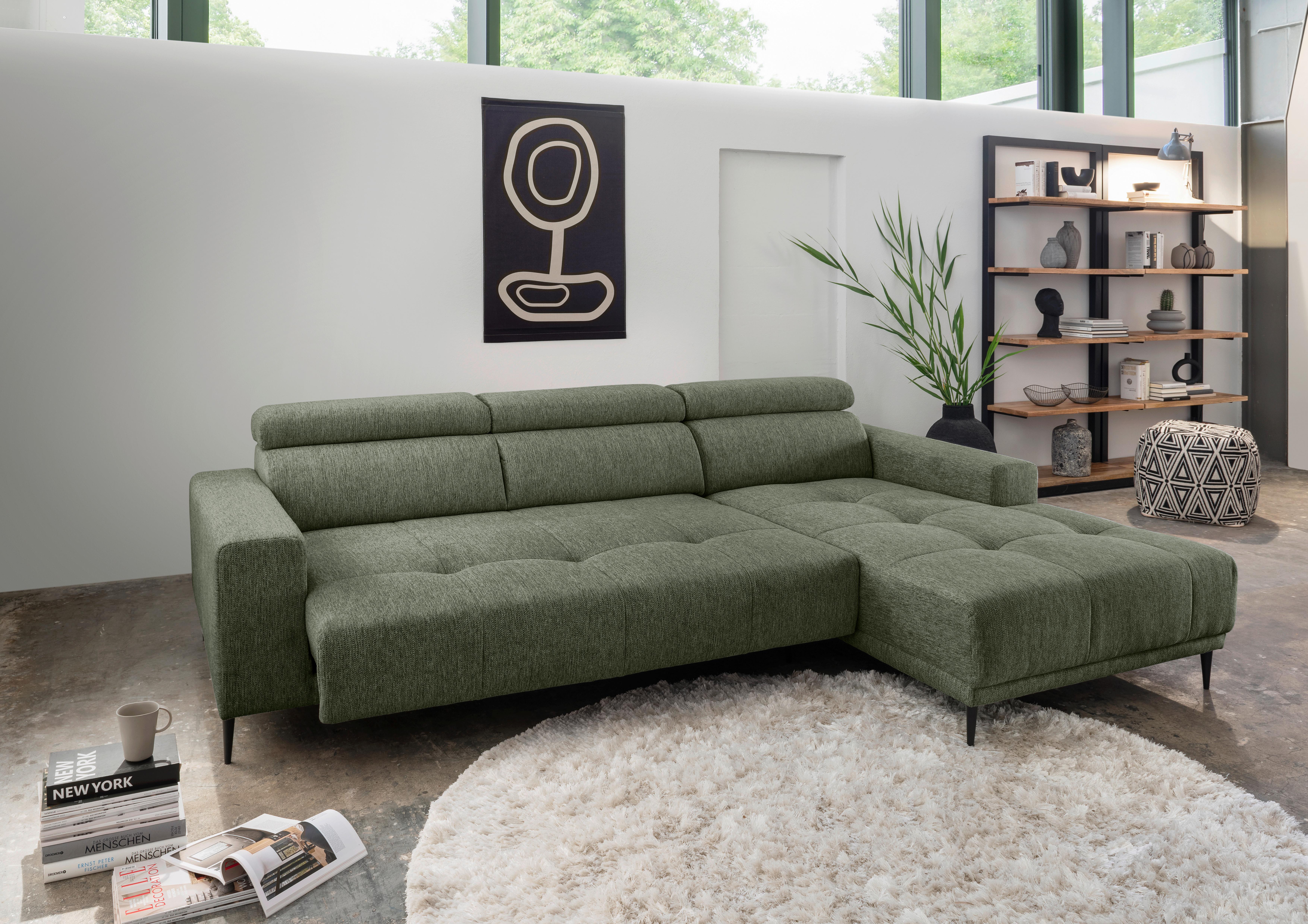 Ecksofa Intera Dunkelgrün S: 276x188 cm - Dunkelgrün/Schwarz, KONVENTIONELL, Textil (276/188cm) - P & B