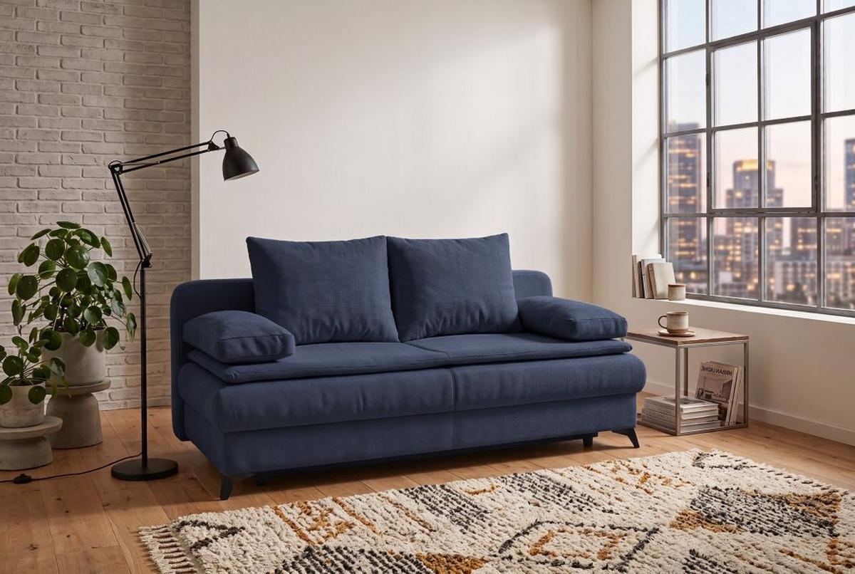 Rozkladacia pohovka KEN, tmavomodrá - čierna/tmavomodrá, Konventionell, kompozitné drevo/textil (209/105cm) - Based