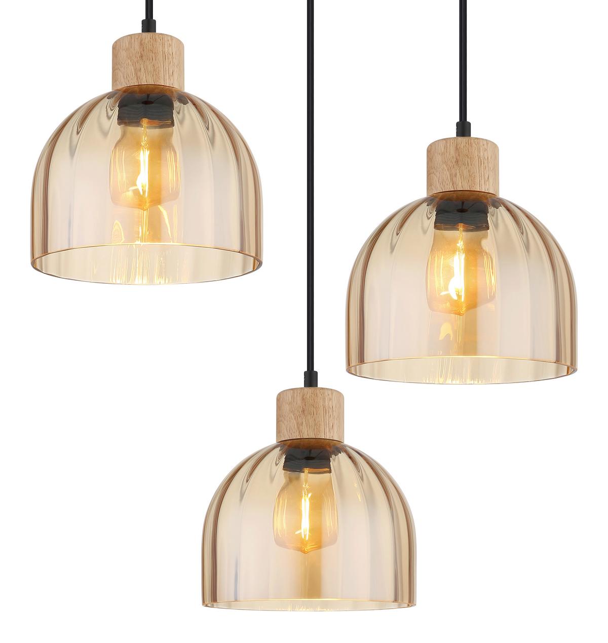 HÄNGELEUCHTE Braun, Schwarz, ca. 40x130 cm - Bernsteinfarben/Schwarz, Design, Glas/Holz (40/130cm) - Globo