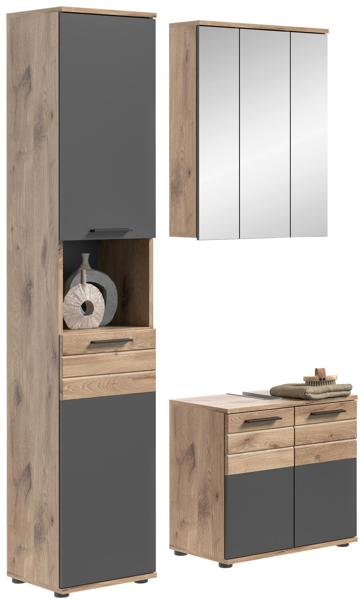 Badezimmer Mason Eiche Dekor Grau - Eichefarben/Schwarz, MODERN, Glas/Holzwerkstoff (97cm) - MID.YOU
