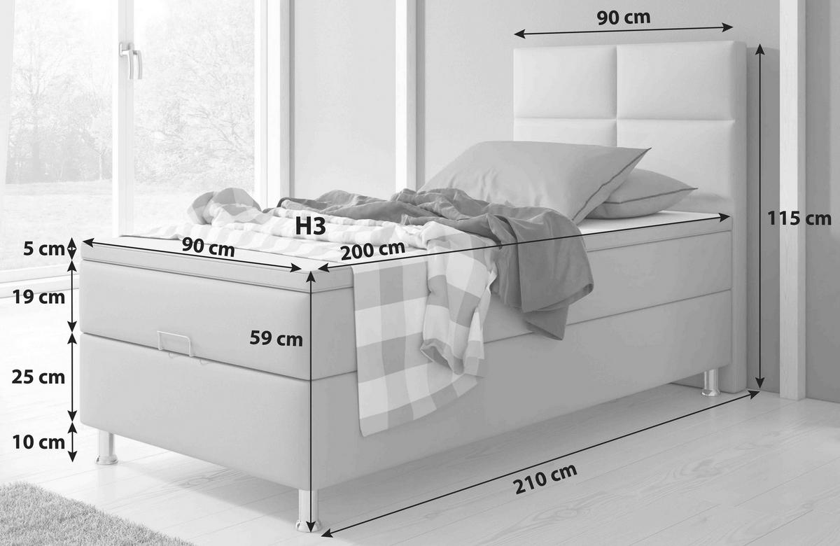 Boxspringbett Mit Topper 90x200 Cm Miami-Bk - Silberfarben/Weiß, KONVENTIONELL, Leder/Textil (90/115/210cm) - MID.YOU
