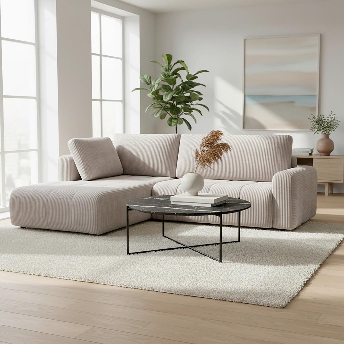 Sedací souprava GIA, levá světle šedá - černá/světle šedá, Moderní, dřevo/textil (261/197cm) - Bessagi Home