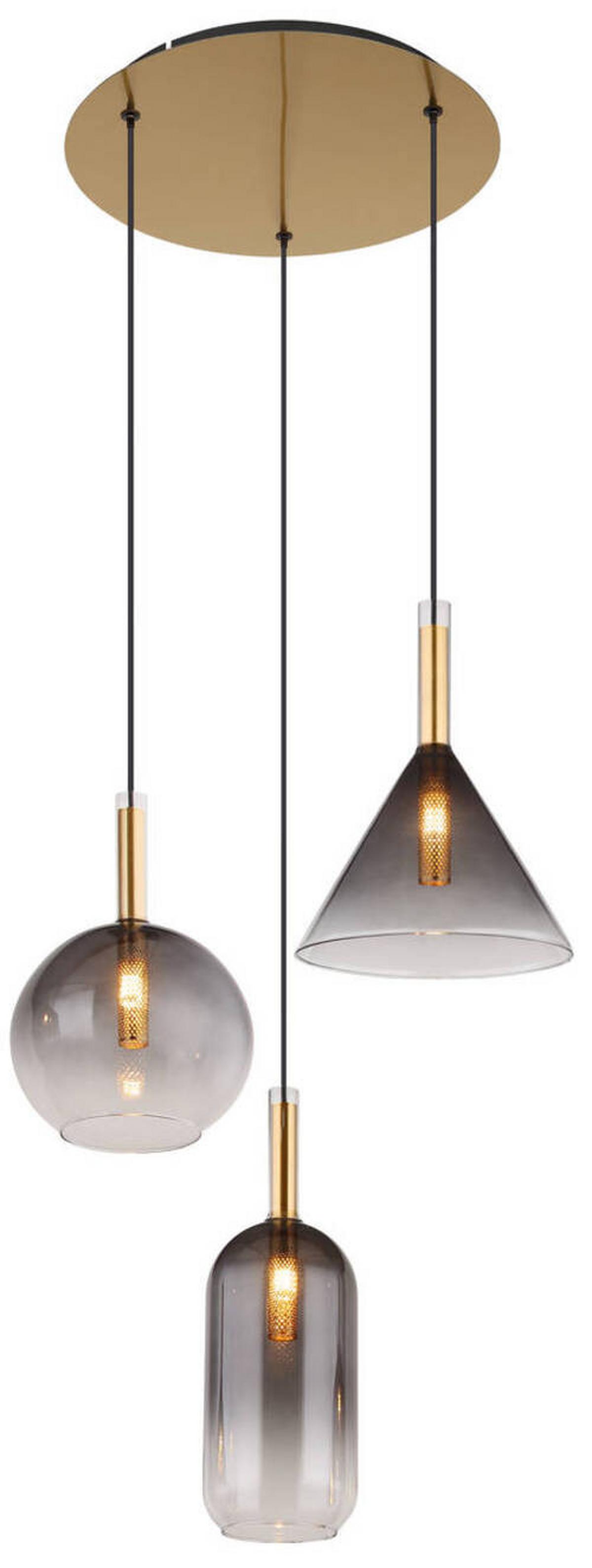 Hängeleuchte 16045-3h - Klar/Messingfarben, Design, Glas/Metall (43/150cm) - Globo