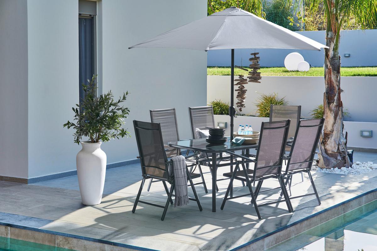 Kerti Étkezőgarnitúra Lisa - antracit/szürke, Modern, Üveg/textil - Luca Bessoni